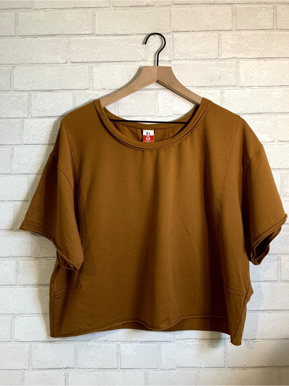 Tarse Stretchy Mocha Chocolate Brown Oversized Cropped Tee XL